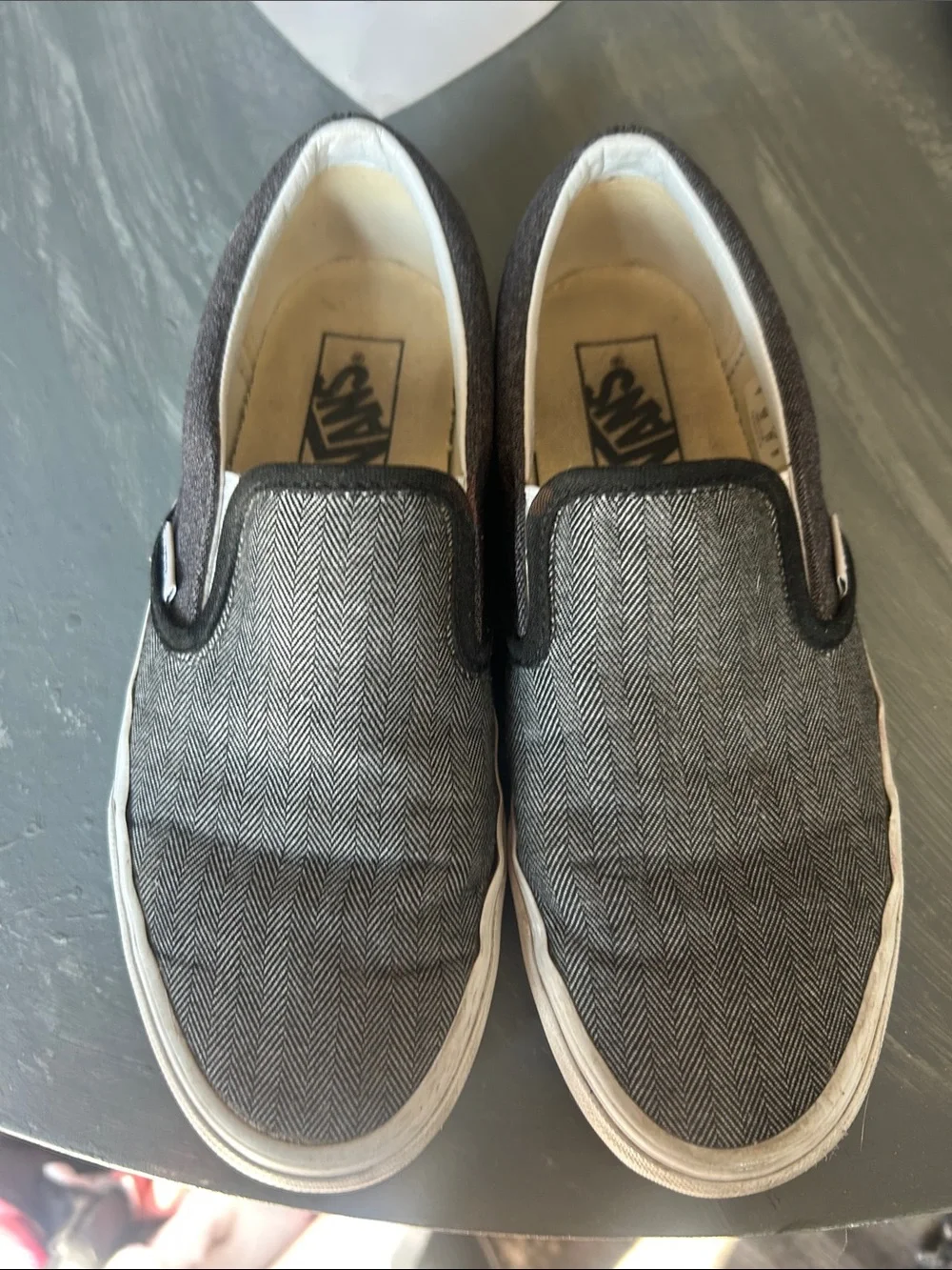 Vans Men's Slip-On Herringbone Canvas Loafers - Gray/Black